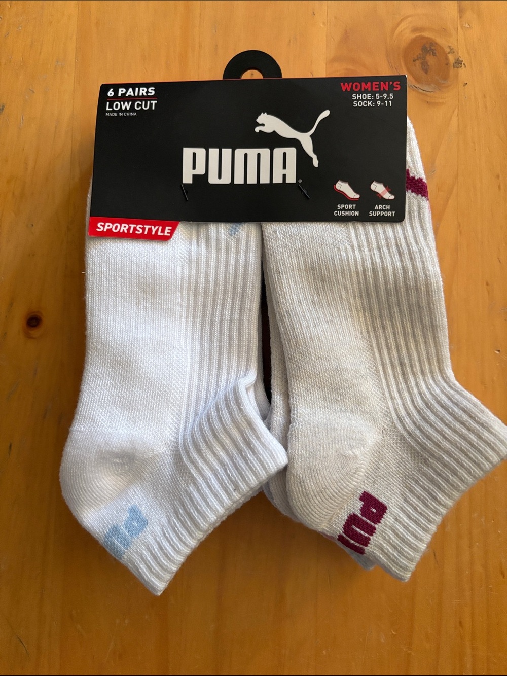 Puma Women's White Low Cut Athletic Socks with Maroon Logo Accents - 6 Pairs